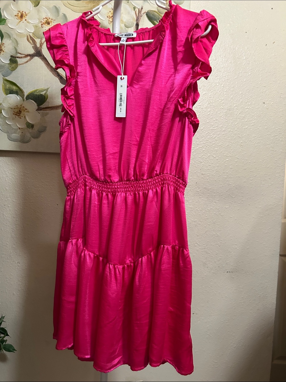 Steve Madden Girls Bright Pink Ruffle Sleeve Dress